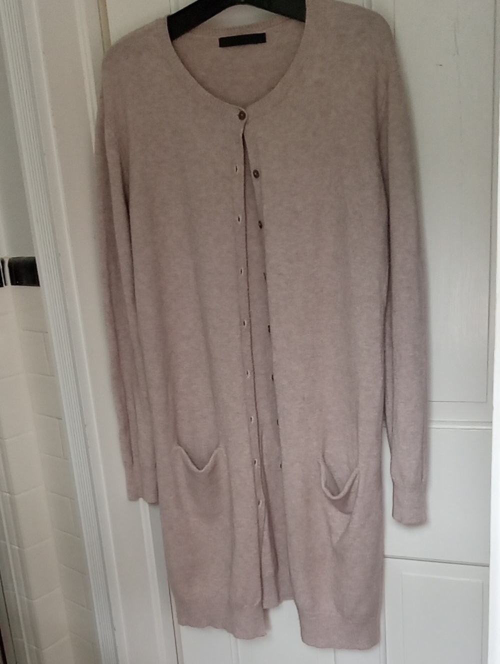 Pure Treat Wool Cashmere Duster Cardigan Long Sweater L/XL Beige Pockets Cozy